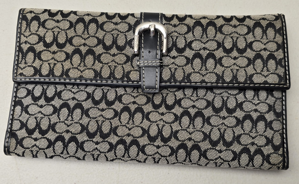 Vintage Coach Soho Signature C Buckle Long Trifold Wallet Black Grey No Zip